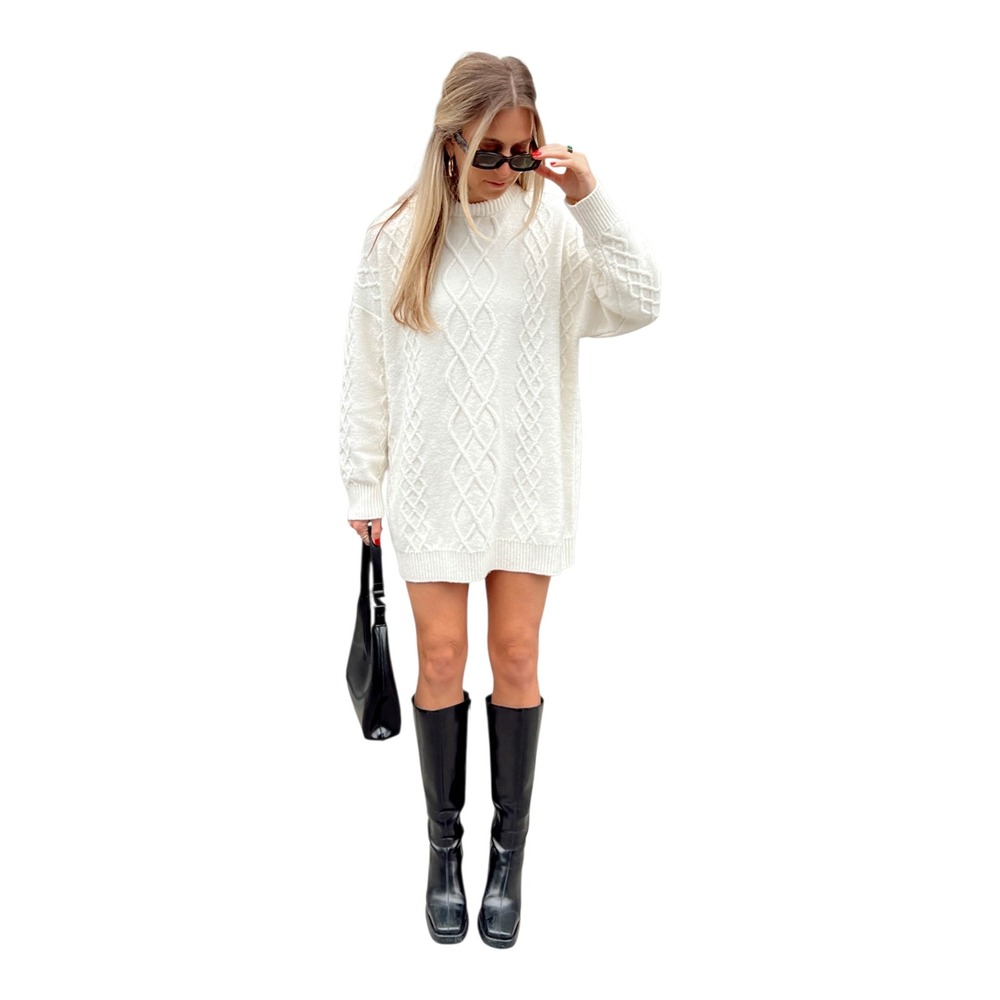Show Me Your Mumu Canyon Tunic Cable Knit Sweater Cream Fuzzy Knit NWT XS